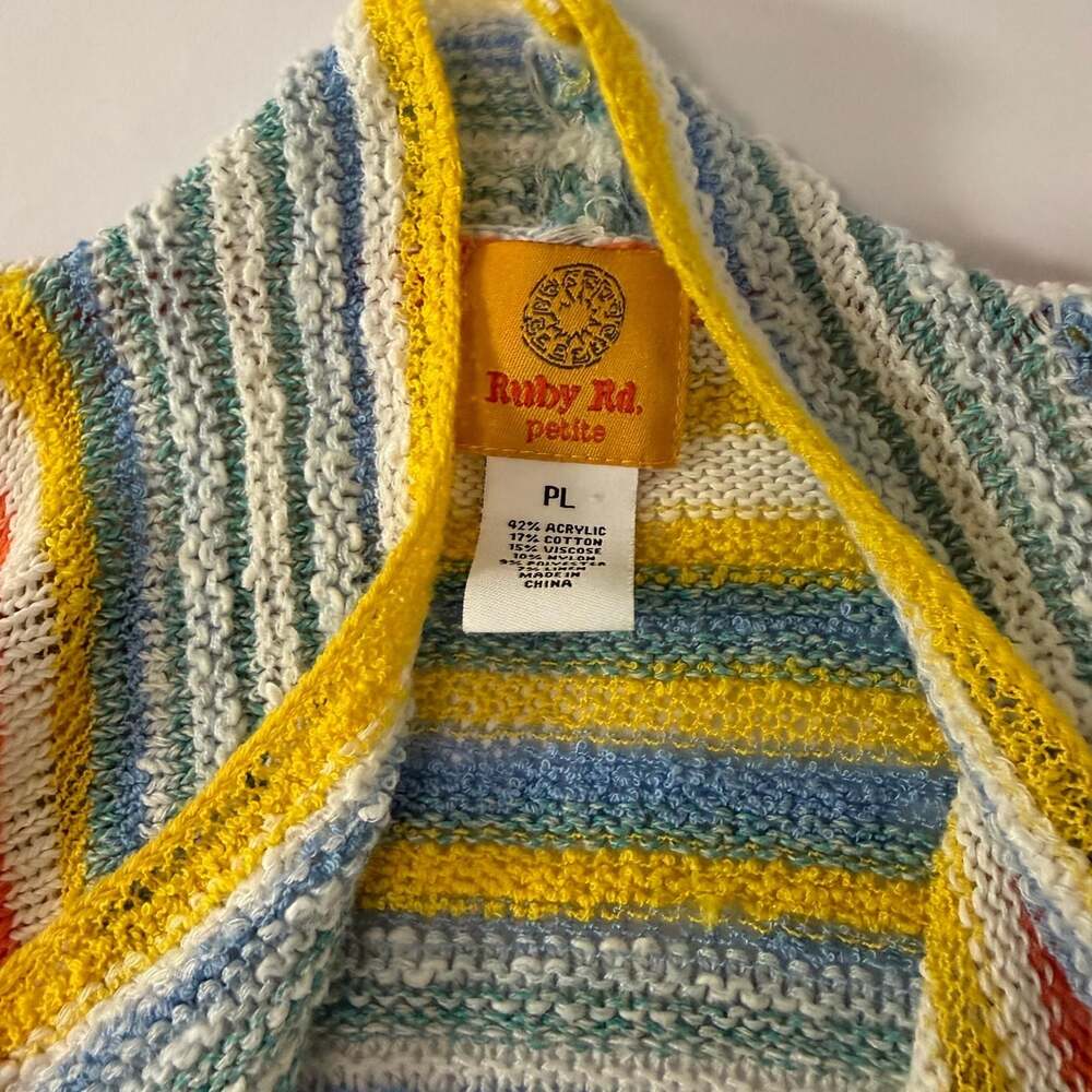 Ruby Rd. Petite Multicolor Striped Fringe Open Front Cardigan Size PL - Picture 4 of 9